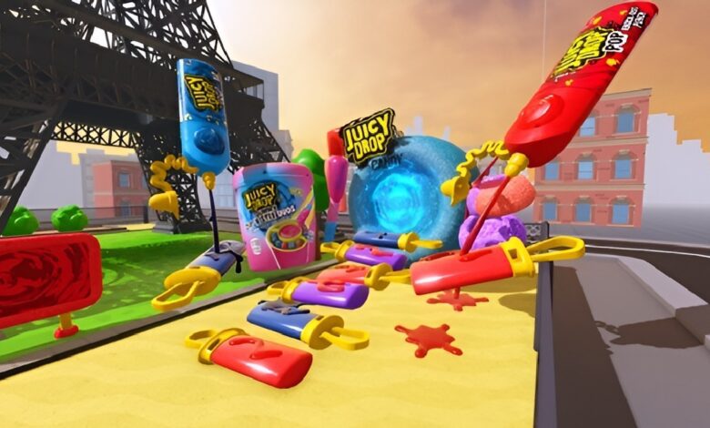Super League and Juicy Drop candy on Roblox virtual game.