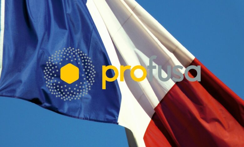 Profusa logo with the flag of France in background.